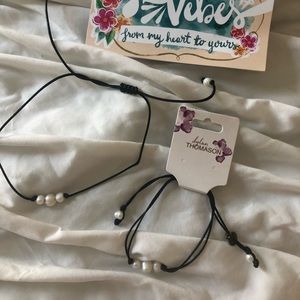 Triple pearl bracelet and necklace matching set